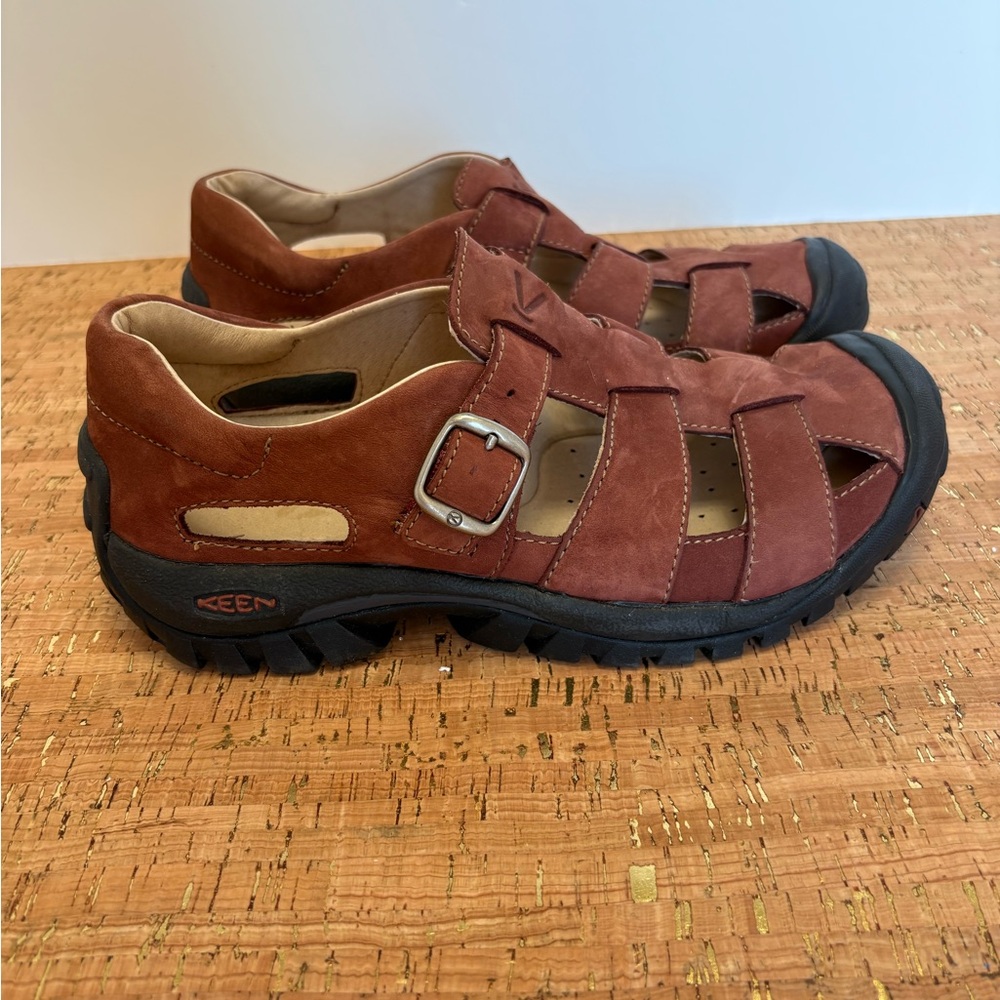 KEEN Red Leather Fisherman Sandals